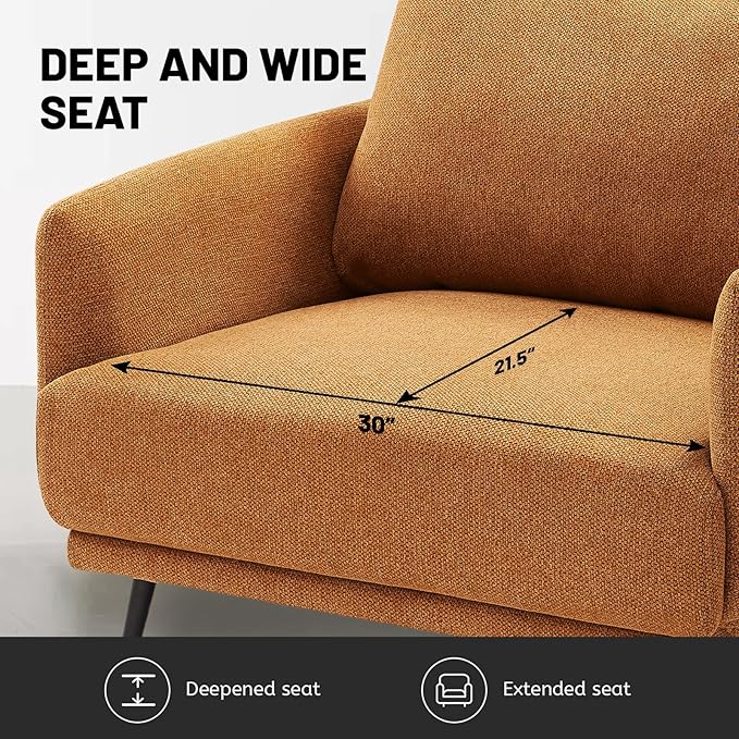 Oversized Accent Chair for Living Room Chairs Reading Arm Chair Comfy Modern Single Sofa Side Chairs with Metal Legs & Soft Cushion for Bedroom, Balcony,Waiting Room(Polyester, Caramel)-Ruum Studio Home