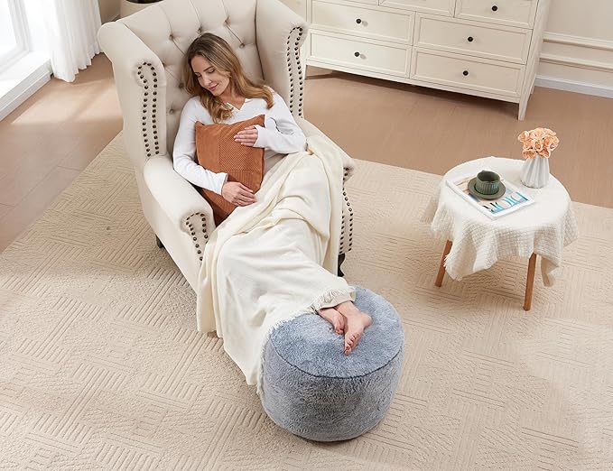 Round Ottoman Foot Rest for Couch 20"x15" Foot Stool Ottoman Pouf with Foam Chunk Filling Small Ottomans Foot Stools Poufs for Living Room Dark Grey Poof Hassocks and Ottomans Soft Foot Rest for Chair-Ruum Studio Home