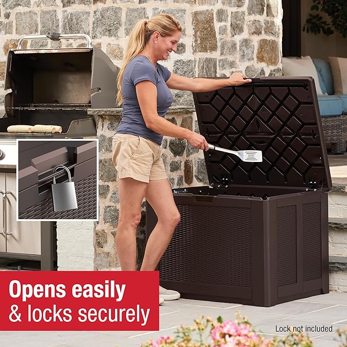 Rubbermaid Medium Resin Outdoor Storage Deck Box (74 Gal) Weather Resistant Brown Deck Organization for Home/Backyard/Pool Chemicals/Toys/Garden Tools/Porch/Patio Cushions-Ruum Studio Home