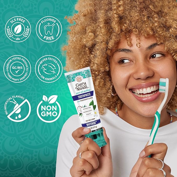GuruNanda Hydroxyapatite Toothpaste, SLS & Fluoride Free (4 Pack), Whitening Toothpaste - Freshens Breath, Fights Plaque - with 2 Toothbrushes, 2 Tongue Scrapers & 2 Tube Squeezers-Ruum Studio Home