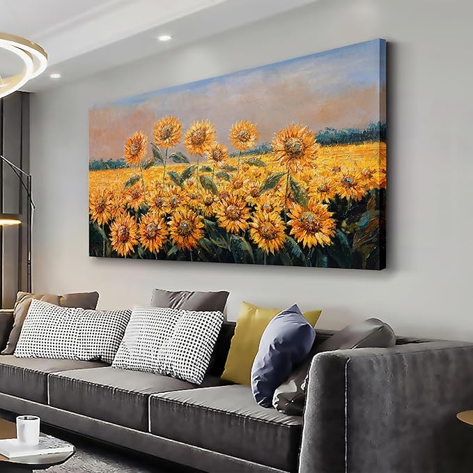 Yuaxker Flowers Canvas Wall Art Sunflower Flower Canvas Painting Yellow Aesthetic Wall Decor Artwork for Living Room Bedroom Dining Room Office Home Decor 20x40inch-Ruum Studio Home