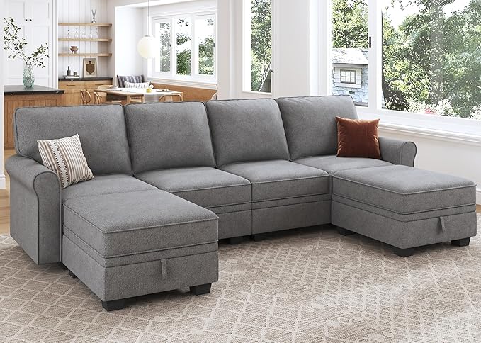 HONBAY Convertible Sectional Sofa with Storage Seat 6 Seat Sofa with Reversible Chaise U Shaped Sectional Couch for Living Room,Light Grey-Ruum Studio Home