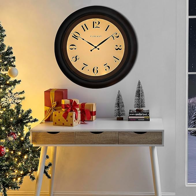 CLXEAST 18 Inch Large Illuminated Wall Clock with AI Smart Night Light Sensor,Modern Farmhouse Wall Clocks for Living Room,Bedroom,Bathroom, Kitchen, Home Office,Oil Rubbed Bronze Black-Ruum Studio Home