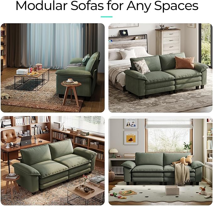 LINSY HOME Sectional Loveseat Sofa - 90'' Oversized Corduroy Cloud Couch Soft Modern Comfy Green Loveseat Couch Deep Seat Couches for Living Room Bedroom Apartment Office, Green-Ruum Studio Home