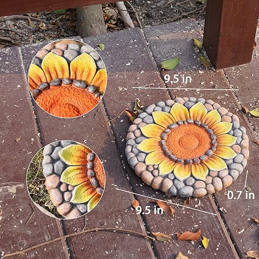 Sunflower Stepping Stones Outdoor Garden - Pavers for Outside Walkway Garden Stones Garden Stepping Stones Outdoor Decorative Stone for Garden 9.5 * 9.5 * 0.7 Inch LC Lcdecohome-Ruum Studio Home