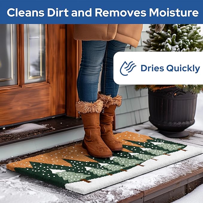 Barnyard Designs Natural Coco Coir Christmas Doormat - Large Cute Non-Slip Heavy Duty Backing Door Mat for Outside Entrance or Porch Entry, Brown (17x30, Winter Snow Forest)-Ruum Studio Home