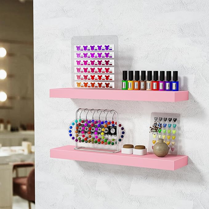 BAMEOS Pink Floating Shelves for Wall, 24" x 6" Wall Shelves for Room, Floating Book Shelves, Hanging Shelves for Bedroom, Bedroom, Living Room, Kitchen (Set of 2)-Ruum Studio Home