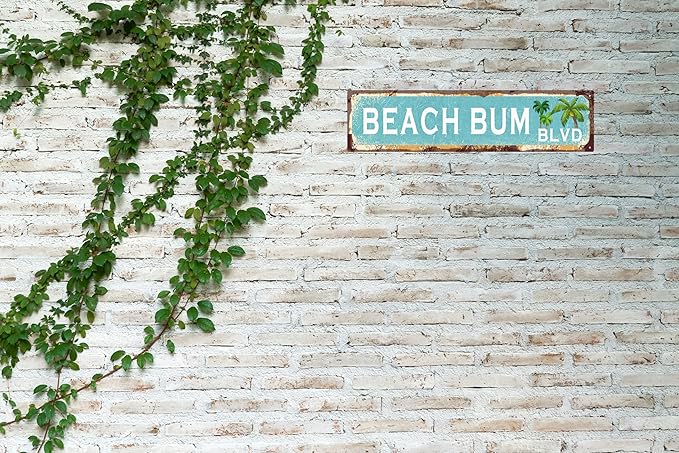 Vintage Tin Sign Retro Metal Beach Bum Blvd Signs Stylish Wall Art Plaques for Home Decor Bathroom Kitchen House and Gothic Wall Decor or as a Unique Poster 16x4 in-Ruum Studio Home