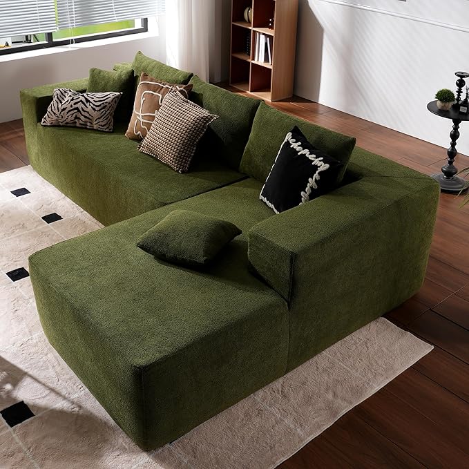 ovios 104" Cloud Sectional Couch with L-Shape Chaise,Modern Modular Sofa with Deep Seat, Upholstered Couches for Living Room Bedroom,No Assembly Required, Green (Cloud Velvet)-Ruum Studio Home