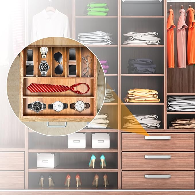 Bellsal Bamboo Silverware Organizer, 12"x15.7" Utensil Holder Cutlery Tray with Grooved Drawer Dividers for Kitchen Flatware, Bedroom, Office (7 Slot, Acacia)-Ruum Studio Home