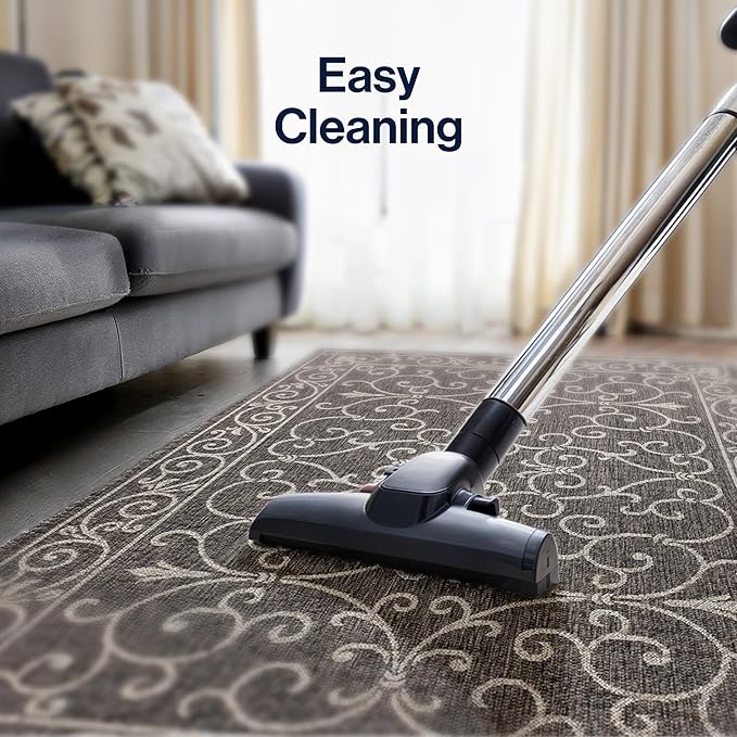 JONATHAN Y Vintage Filigree Indoor Outdoor Area Rug 4X6 Black/Gray, Charleston Textured Weave for Backyard, Patio, Porch, Easy-Cleaning, High Traffic, Pet-Friendly, Non-Shedding (SMB106G-4)-Ruum Studio Home