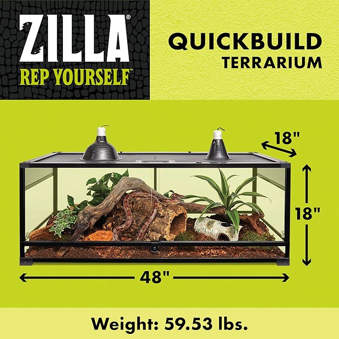 Zilla QuickBuild Reptile 65 Gallon Glass Terrarium Habitat with Sliding Door For Geckos, Snakes, Lizards, Frogs, Turtles, and Tortoises, 48" x 18" x 18"-Ruum Studio Home