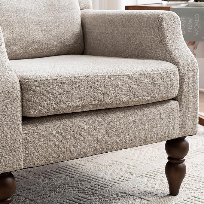 Kidol & Shellder Oatmeal Oversized Accent Chair for Living Room Mid Century Modern Reading Chair with Back Wide Upholstered Comfy Single Sofa Chair Bedroom Lounge Side Corner Boucle Fabric Armchair-Ruum Studio Home