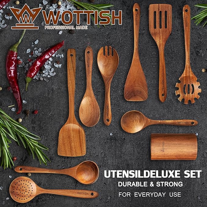 Wooden Spoons for Cooking,Wooden Cooking Utensil Set,10-Piece Wooden Kitchen Utensil Set with Wooden Spoons(A10)-Ruum Studio Home