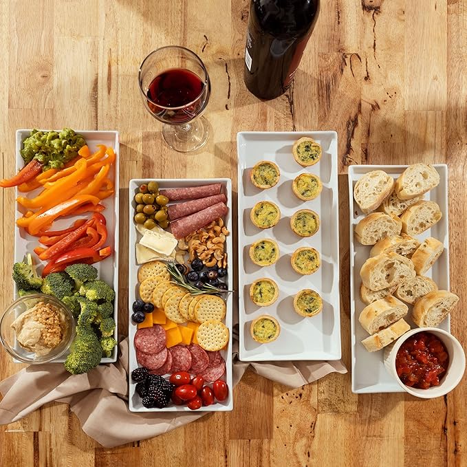 Home Beets White Ceramic Serving Platters (14 x 6 Inch Rectangle Plates) Serving Dishes for Entertaining, Food, Appetizers, Desserts, Cheese Board, Charcuterie, Sushi - Set of 4 Party Serving Trays-Ruum Studio Home