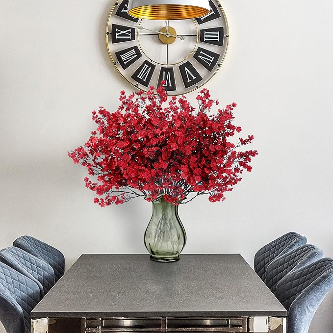 Sggvecsy 15 Pcs Babys Breath Artificial Flowers Gypsophila Bouquets Bulk Real Touch Fake Silk Flowers for Home Wedding DIY Floral Arrangement Kitchen Christmas Centerpiece Festival Decoration (Red)-Ruum Studio Home