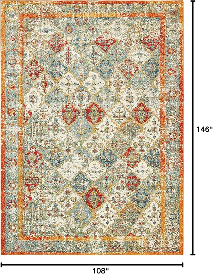 Unique Loom Rosso Collection Vintage, Traditional, Bohemian, Geometric, Distressed, Southwestern Area Rug (9' 0 x 12' 0 Rectangular, Beige/Orange)-Ruum Studio Home