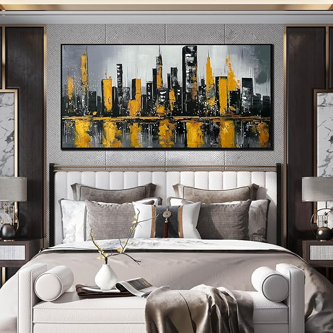 New York City Wall Art for Living Room - Hand Painted Canvas Wall Art for Office - Big Picture Frames for Wall Size 29" x 59"-Ruum Studio Home
