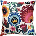 Polish Floral Decorative Pillow Cover Hand Embroidered Cream Flower Pillowcase White Botanical Traditional Outdoor Cushion Suzani Chair Pillowsham Couch Wool 18x18 Inch-Ruum Studio Home