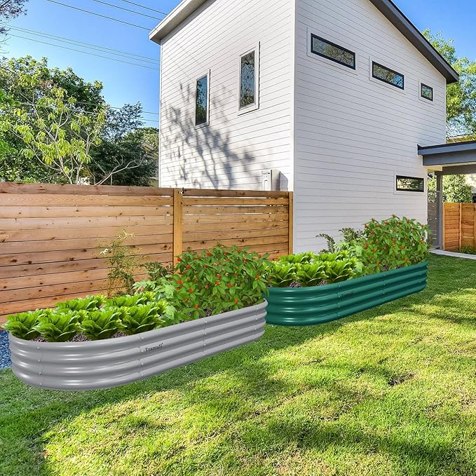 2 Pack 6x3x1FT Galvanized Raised Garden Bed Kit Oval Metal Ground Planter Box Outdoor Bottomless Planter Raised Beds for Vegetables Flowers Herbs Fruits, Gray-Ruum Studio Home