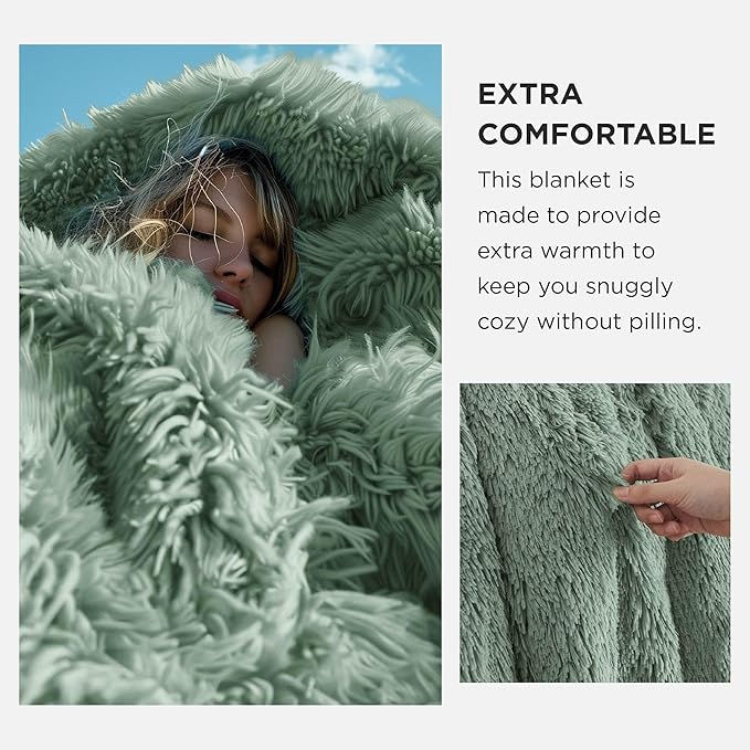 Bedsure GentleSoft Fluffy Sage Green Throw Blanket, Sage Green Decor for Room, Soft Cozy Fuzzy Plush Minky Thick Warm Sherpa Fleece Faux Fur Throw Blanket for Couch, Decorative Spring Gifts, 50x60-Ruum Studio Home