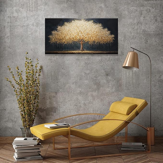Canvas Wall Art Decor Gold Tree Of Life Abstract Wall Decor Artwork Canvas Prints Painting Gold Tree Wall Art Pictures For Bedroom Dining Room Home Office Artwork 20"X 40" Ready To Hang-Ruum Studio Home