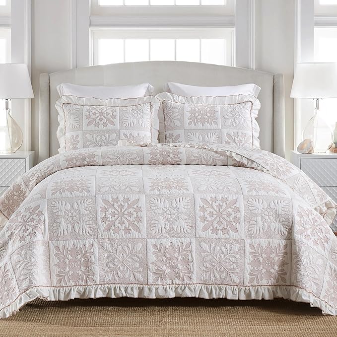 MarCielo 3-Piece 100% Cotton Oversized Bedspread Lightweight Quilt Coverlet Embroidery Farmhouse Bedding Set (TJ Colorful,King (112"x102"))-Ruum Studio Home