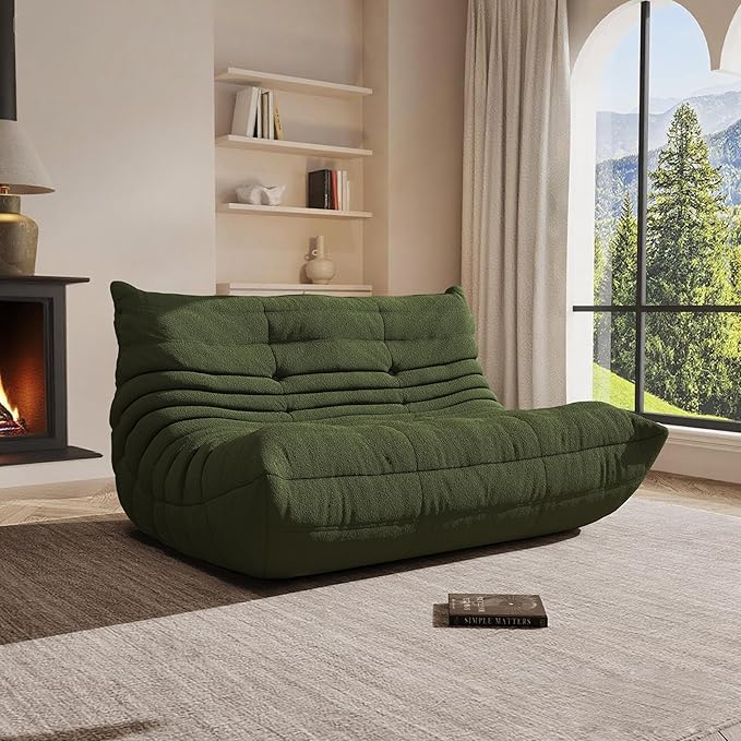 Bean Bag Chair, Oversized Loveseat Fireside Chair for Adults, 2 Seater with Memory Foam Filled, Lazy Sofa Lounge Floor Sofa for Living Room, Bedroom, Office, No Assembly Required. (Green)-Ruum Studio Home