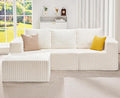 Hobestluk Modular Sectional Sofa Memory Foam Couch Oversized Sectional Sofa 3-Seater with Chaise Cloud Couch with Removable Cover L Shape Sofa for Living Room (Strip White, 3-Seater with Chaise)-Ruum Studio Home