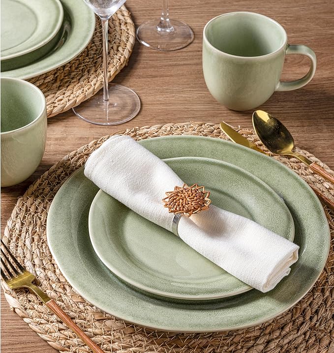 AmorArc Ceramic Dinnerware Sets, Handmade Stoneware Reactive Glaze Plates and Bowls Set, Scratch Resistant | Dishwasher & Microwave Safe Dishes Set, Service for 4 (12pc)-Ruum Studio Home