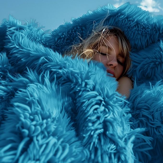 Bedsure GentleSoft Fluffy Bright Blue Throw Blanket Gifts for Women, Men, Soft Fleece Cozy Fuzzy Sherpa Plush Warm Minky Thick Faux Fur Throws for Couch, Blue Decor House Blanket Gifts for Her, 50x60-Ruum Studio Home