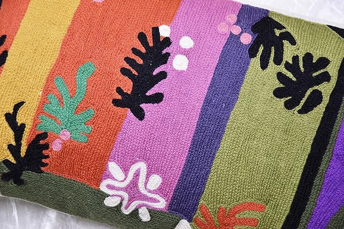 Lumbar Matisse Decorative Pillow Cover Art Nouveau Toss Pillowcase Farmhouse Chair Cushion Contemporary Pillowsham Mid-Century Couch Cushions Hand Embroidered Pillow Wool 18x18-Ruum Studio Home