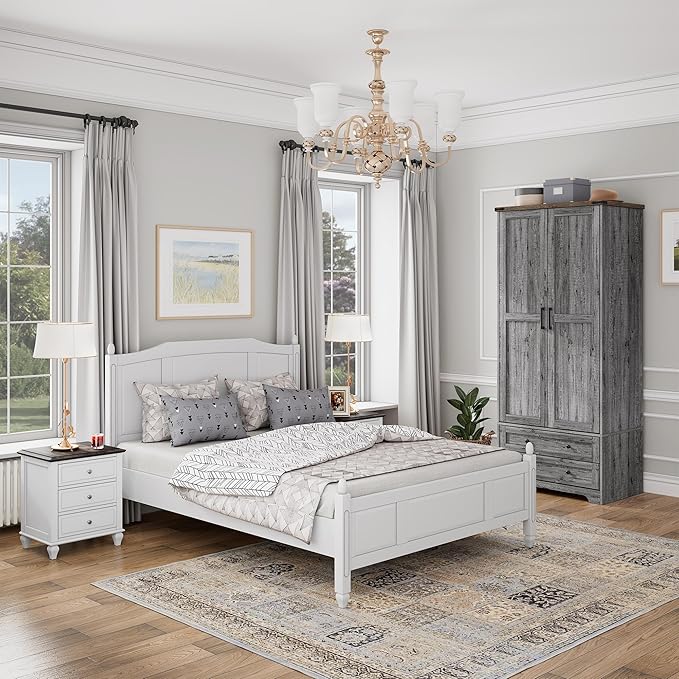 Brafab Armoire Wardrobe Closet with 2 Modern Doors, 71" Tall Freestanding Closet Wardrobe Cabinet with Drawers and Hanging Rail, Light Wooden Storage Cabinet with Shelve for Bedroom (Grey, 2 Doors)-Ruum Studio Home