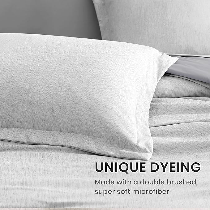 Monbix King Size Comforter Set, Grey Bed Set Reversible, King Size Comforter Set 7 Pieces, Cationic Dyeing Bed in a Bag with Comforter, Sheets, Pillowcases & Shams-Ruum Studio Home