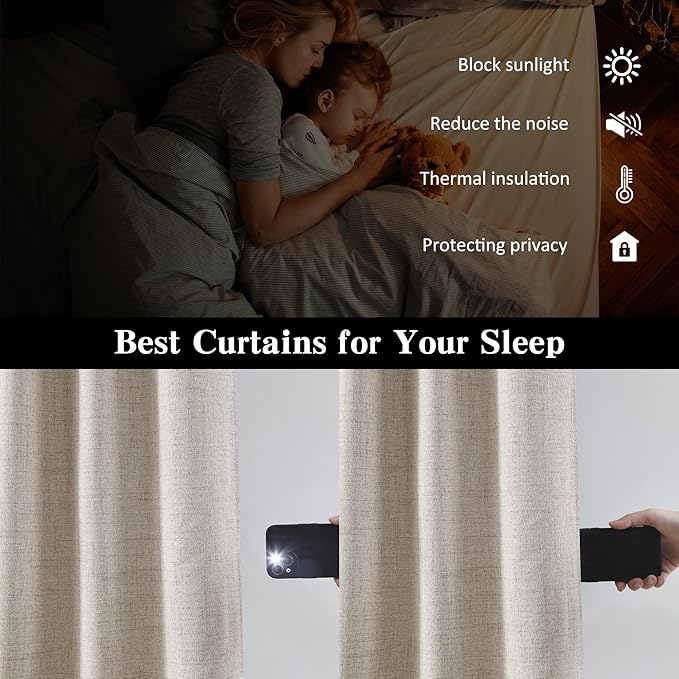 RAIN CITY Extra Long Blackout Curtains 132 Inches Long,Custom Length High Ceiling Tall Draperies for Large Windows Living Room Back Tab Rod Pocket with Hooks(50 x 132-in 11ft Beige 2PCs)-Ruum Studio Home