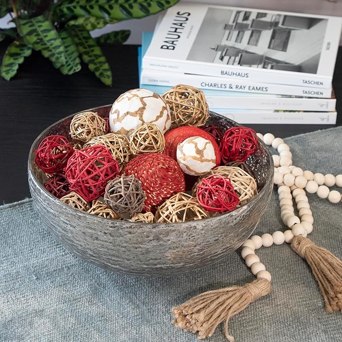 ANDALUCA Decorative Balls Bag Bowl Filler Home Decor (Red Gold)-Ruum Studio Home
