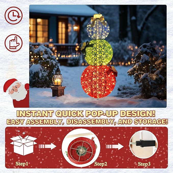 5FT Lighted Pop Up Stackable Ornaments for Christmas Decoration, 3D Pre-Lit Decor with 210 LED Lights with Easy Pop-Up Design, Freestanding Glittered Holiday Display for Outdoor, Indoor-Ruum Studio Home