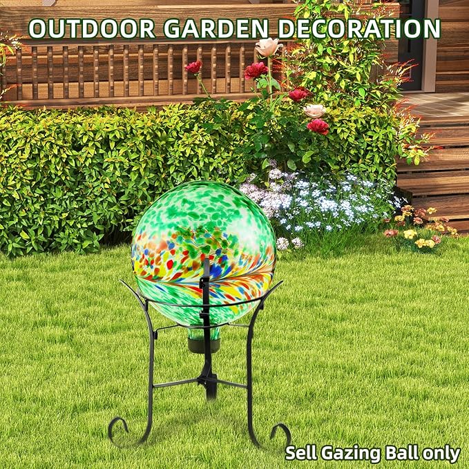 VOREEN 10-Inch Glass Gazing Ball, Outdoor Gazing Globe, Reflective Ball Yard Decoration for Homes, Patio, Lawn and Gardens, Gift for Mom Wife Friend, Phoenix Tail Design, Green-Ruum Studio Home