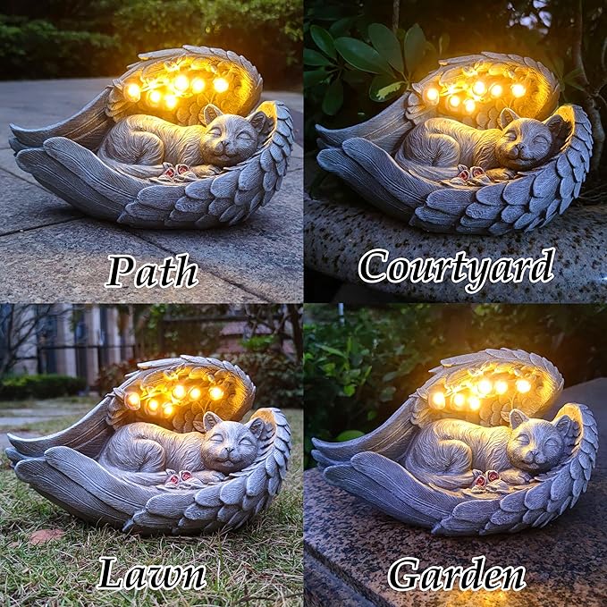 Solar Cat Garden Statues Outdoor Décor-Cat Figurines Solar LED Light Lawn Ornaments - Yard Decorations for Patio, Balcony, Backyard -Unique Birthday House Warming Gifts for Mom-Ruum Studio Home