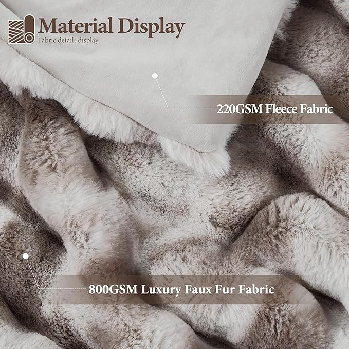 Touchat Luxury 1000GSM Faux Rabbit Fur Throw Blanket, Super Heavy Warm Cozy Brown Blankets for Couch Bed Sofa, Ruched Plush Fuzzy Elegant Soft Reversible Mink Blanket for Living Room Bedroom-Ruum Studio Home