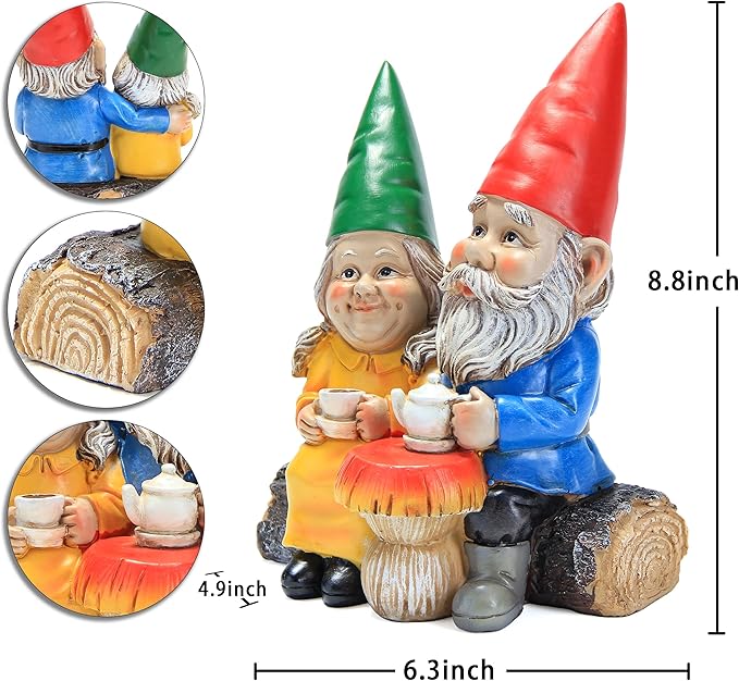 Garden Gnome Statue for Outdoor Decoration,Couple in Love Gnome Figurine for Patio Yard Lawn Outside Porch Decor,Garden Sculptures & Statues,Coffee Knome Romantic Forever Love-Ruum Studio Home