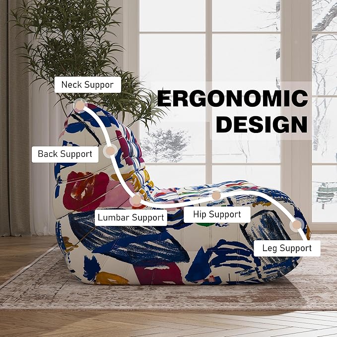 Big Bean Bag Chairs for Adults, 3 Seater Large Bean Bag Sofa, Fireside Chair Lazy Sofa Chair with High Density Comfortable Foam, Modern Bean Bag for Living Room, Bedroom, Office (Multicolor)-Ruum Studio Home
