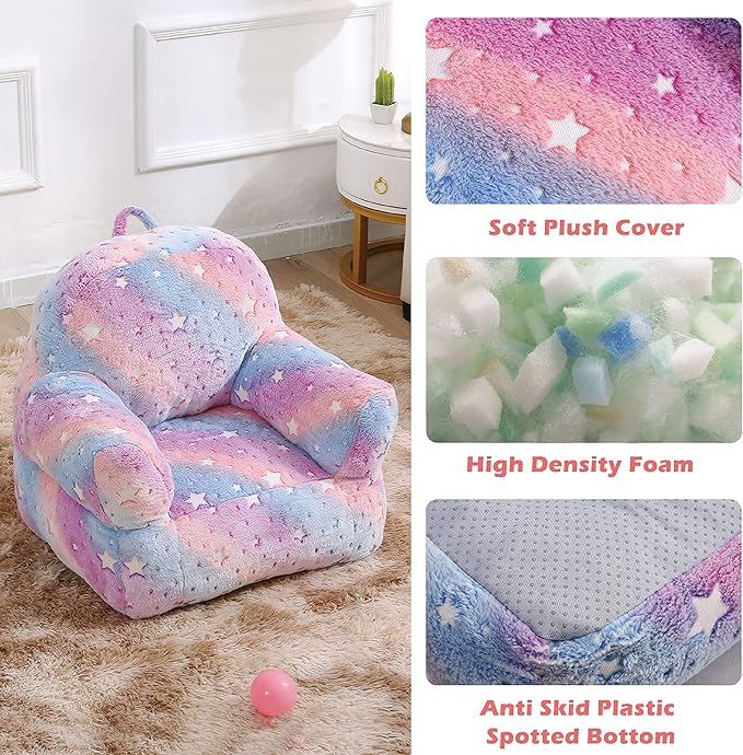 Toddler Chair, Glow in The Dark Kids Sofa Bean Bag Chair for Kids Children Couch Toddler Mini Sofa Armchair for Children, Lightweight Children Sofa Chairs (Rainbow Pink)-Ruum Studio Home