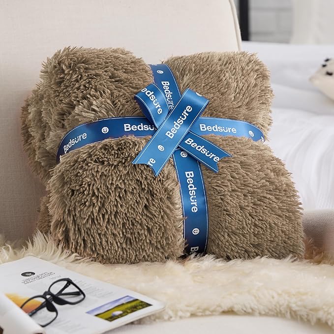 Bedsure GentleSoft Fluffy Light Chocolate Brown Throw Blanket, Brown Decor Cozy Gifts for Women Men, Soft Fuzzy Sherpa Fleece Plush Thick Warm Furry Faux Fur Throw Blanket for Couch, Bed, 50x60-Ruum Studio Home