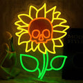 Sunflower Skull Neon Sign Wall Decor USB Powered Skeleton Head Halloween Neon Light Sign Dimmable Funny Halloween Day LED Sign for Trick or Treat Party Backdrop Bedroom Bar Man Cave-Ruum Studio Home