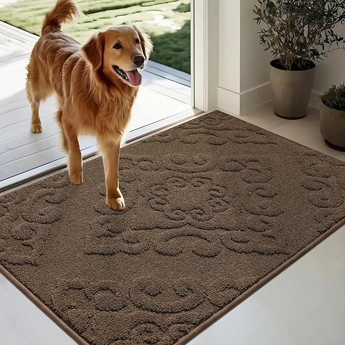 COSY HOMEER-Door-Mat-Non-Slip-Entryway-Rug 24”x36” Absorbent Welcome Mats Washable Dirt Trapper Door Mat Entrance Floor Mats for Front Back Doormats and Wet Shoes,Brown-Ruum Studio Home