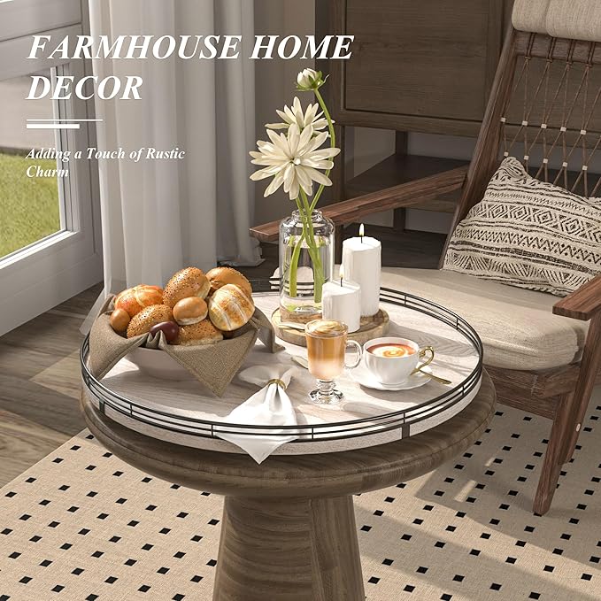 18" Lazy Susan Wood Turntable Organizer for Kitchen Decor, Farmhouse Round Wooden Lazy Susan Organization and Storage for Cabinet, Dining Table, Pantry, Bathroom, Countertop, Centerpiece, Home Decor-Ruum Studio Home