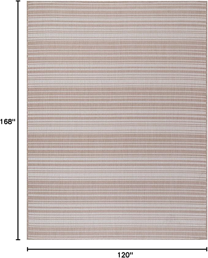 Stripe Outdoor Rug 10x14 Washable Outside Carpet for Indoor Patio Porch Waterproof Easy Cleaning Non Shedding Area Rugs Beige 10 x 14-Ruum Studio Home