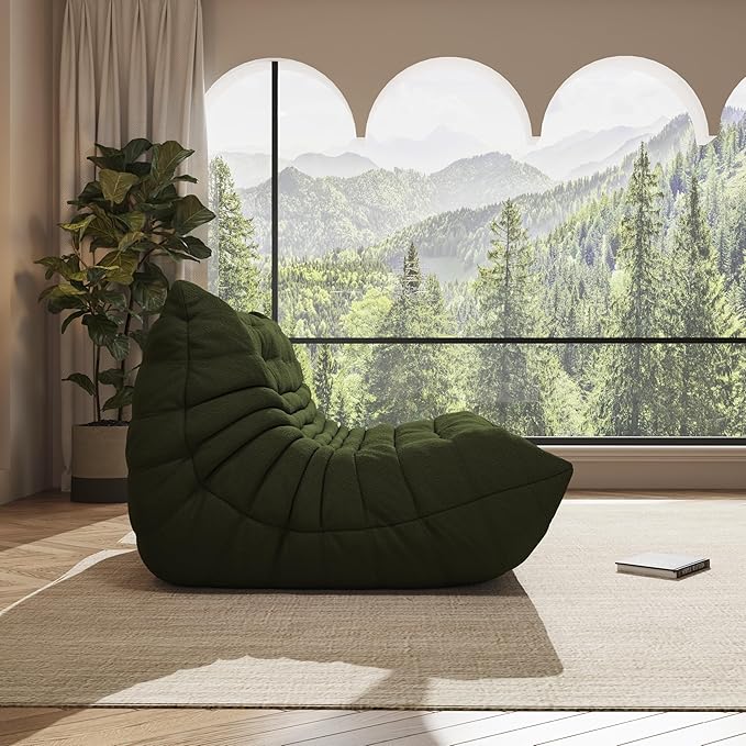 Bean Bag Chair, Oversized Loveseat Fireside Chair for Adults, 2 Seater with Memory Foam Filled, Lazy Sofa Lounge Floor Sofa for Living Room, Bedroom, Office, No Assembly Required. (Green)-Ruum Studio Home
