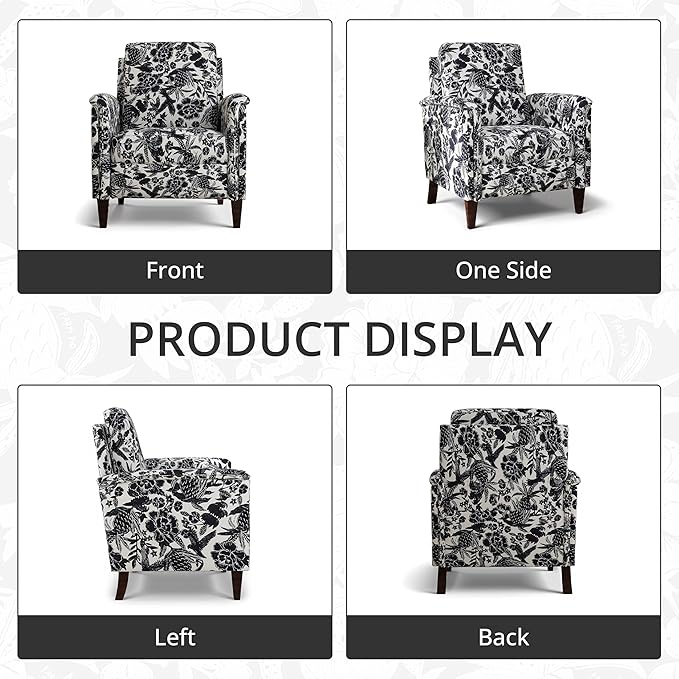 Floral Accent Chair, High Back Upholstered Armchair with Solid Wooden Legs, Padded Armrest and Removable Comfortable Cushioned Seat Single Sofa for Living Room, Bedroom, Black-Ruum Studio Home